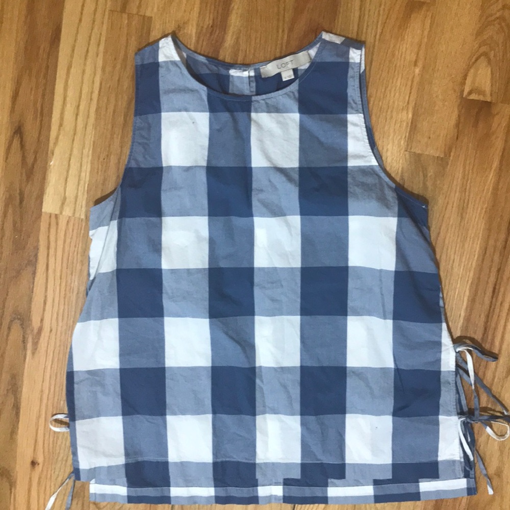 Loft Blue and white plaid tie side top